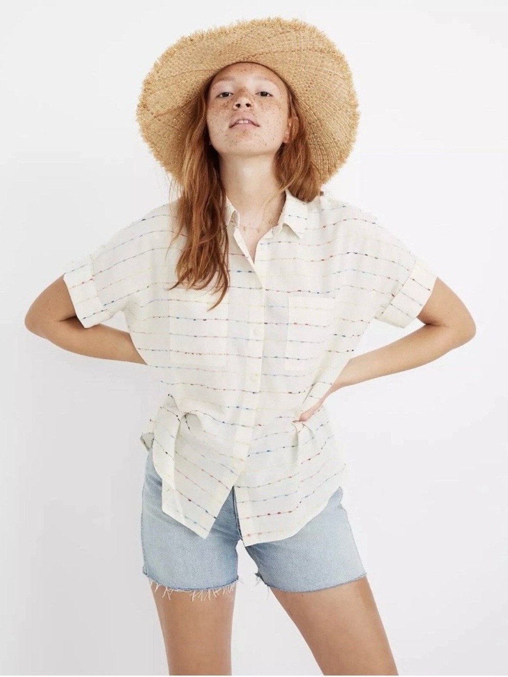 MADEWELL Courier Shirt in Flecked Rainbow Stripe 🌈